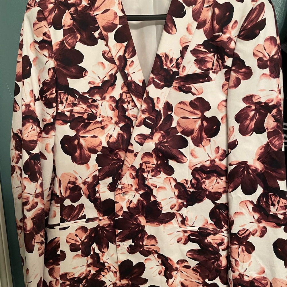 JF J.Ferrar Slim Fit Blazer with Pink and Black Floral Design